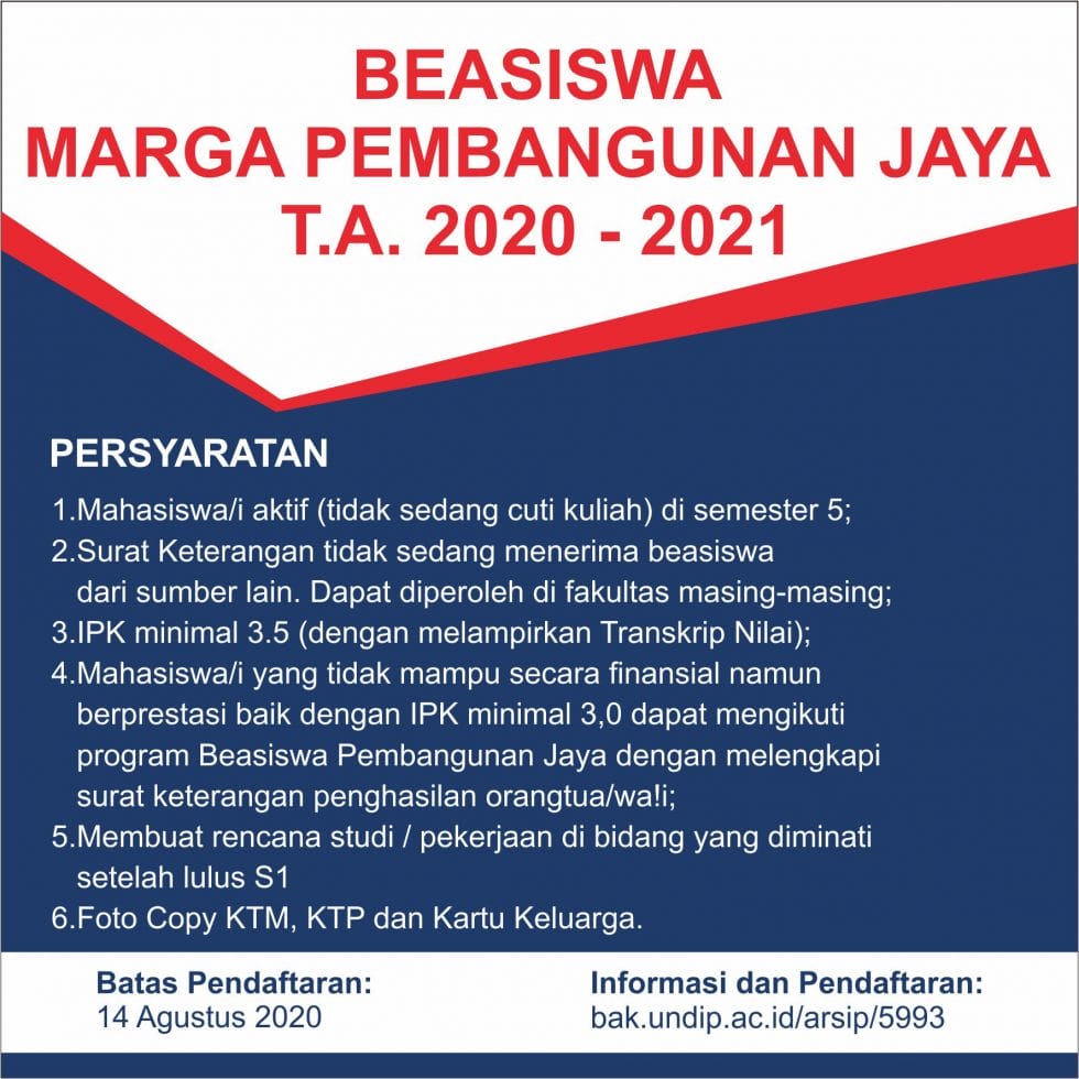 Beasiswa Pembangunan Jaya 2020-2021