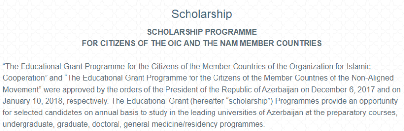 Government of Azerbaijan Scholarships